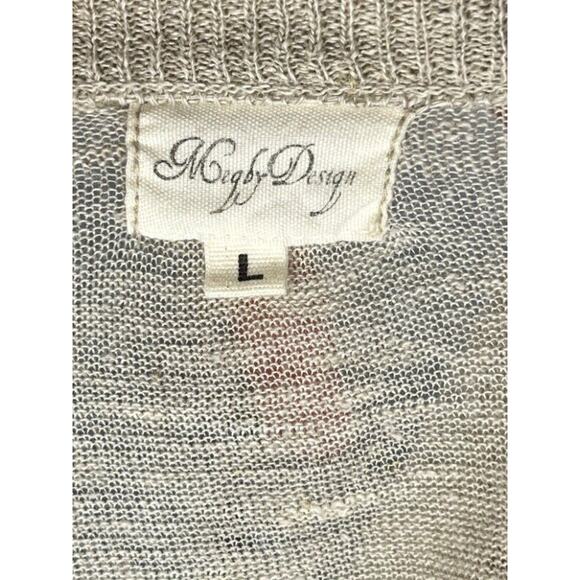 MEGBYDESIGN Sz L Large Beige 100% Linen Button Front Cardigan Sweater - Picture 2 of 8